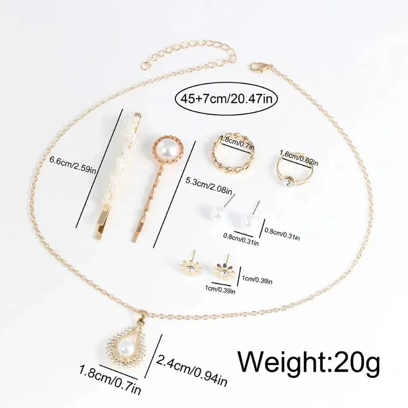10pcs Women's Watch Set Fashion Casual Round WOMEN'S Quartz Watch Fashion Hairpin Earrings Necklace Ring Watch Set