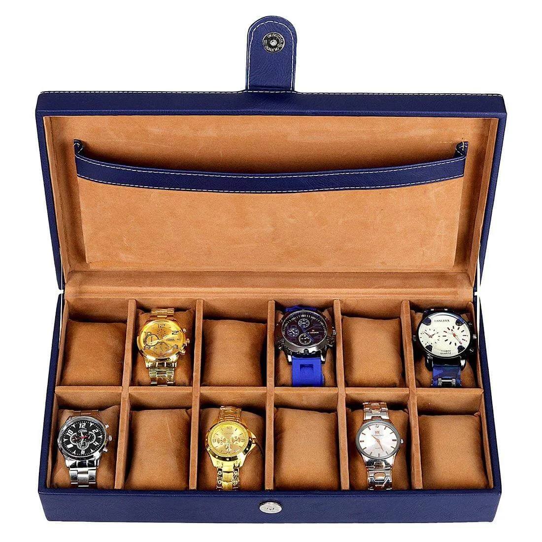 12 Slots Luxury Watch Box Organizer with Plain PU Leather Finish