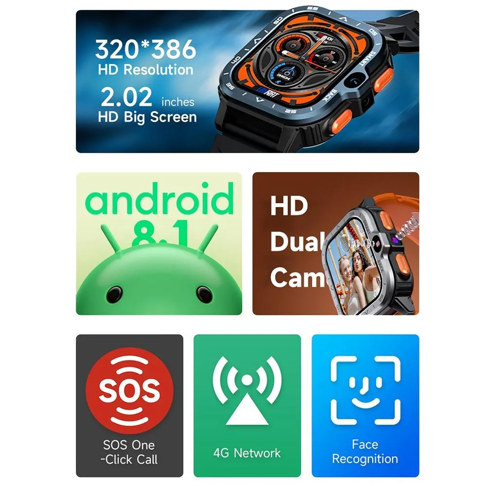 2.02 Inch Android 8.1 Full Network Wifi Card Bluetooth Smart Watch