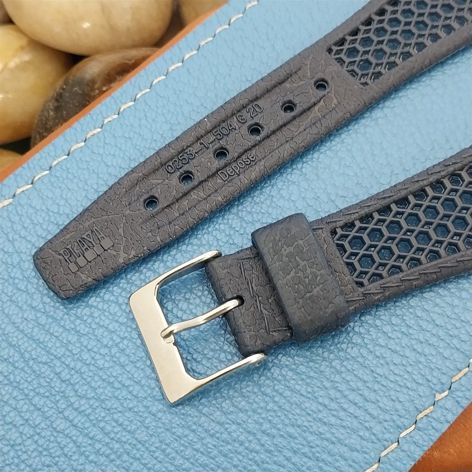 20mm Swiss Playa Blue Perforated Diver Unused nos 1960s-1970s Vintage Watch Band