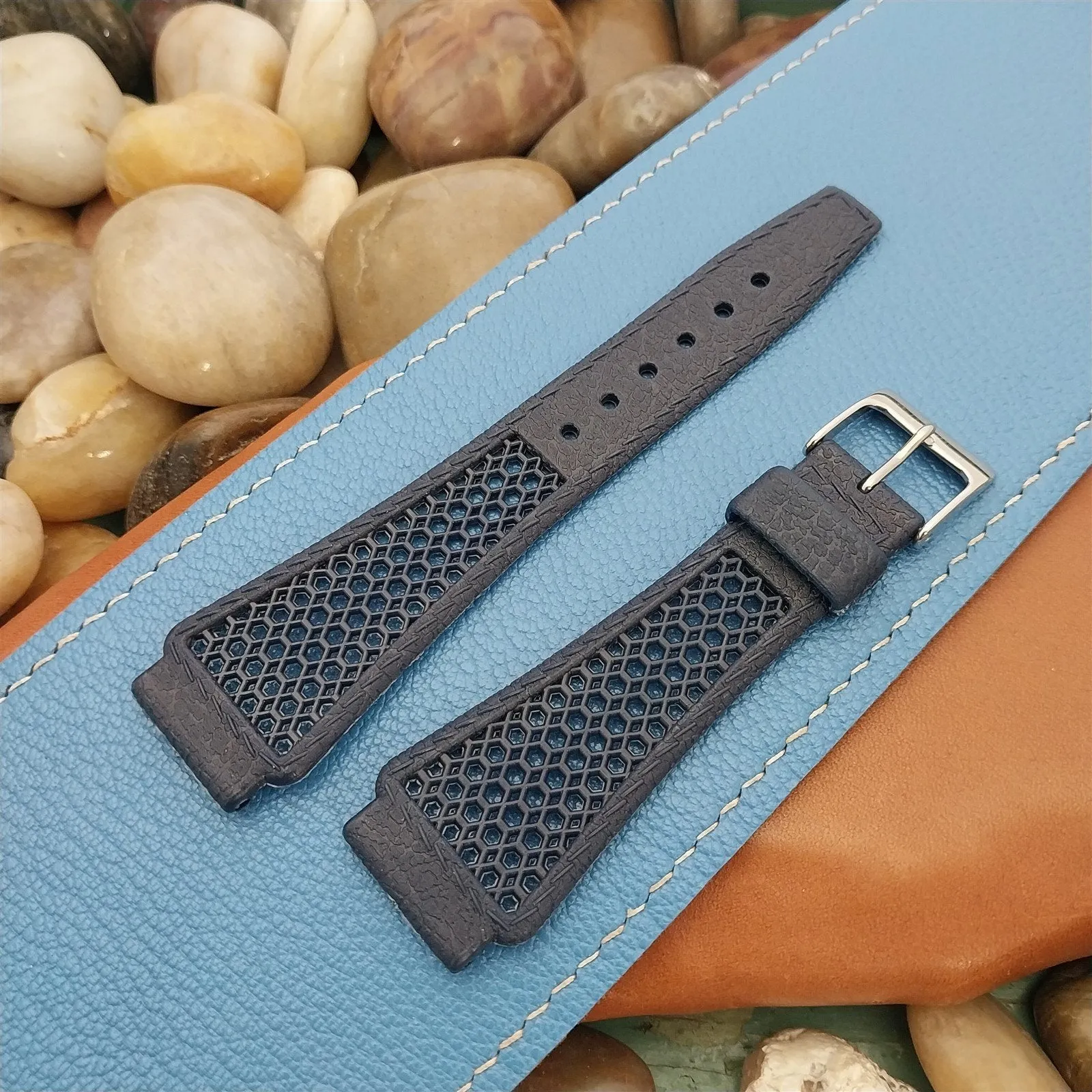 20mm Swiss Playa Blue Perforated Diver Unused nos 1960s-1970s Vintage Watch Band