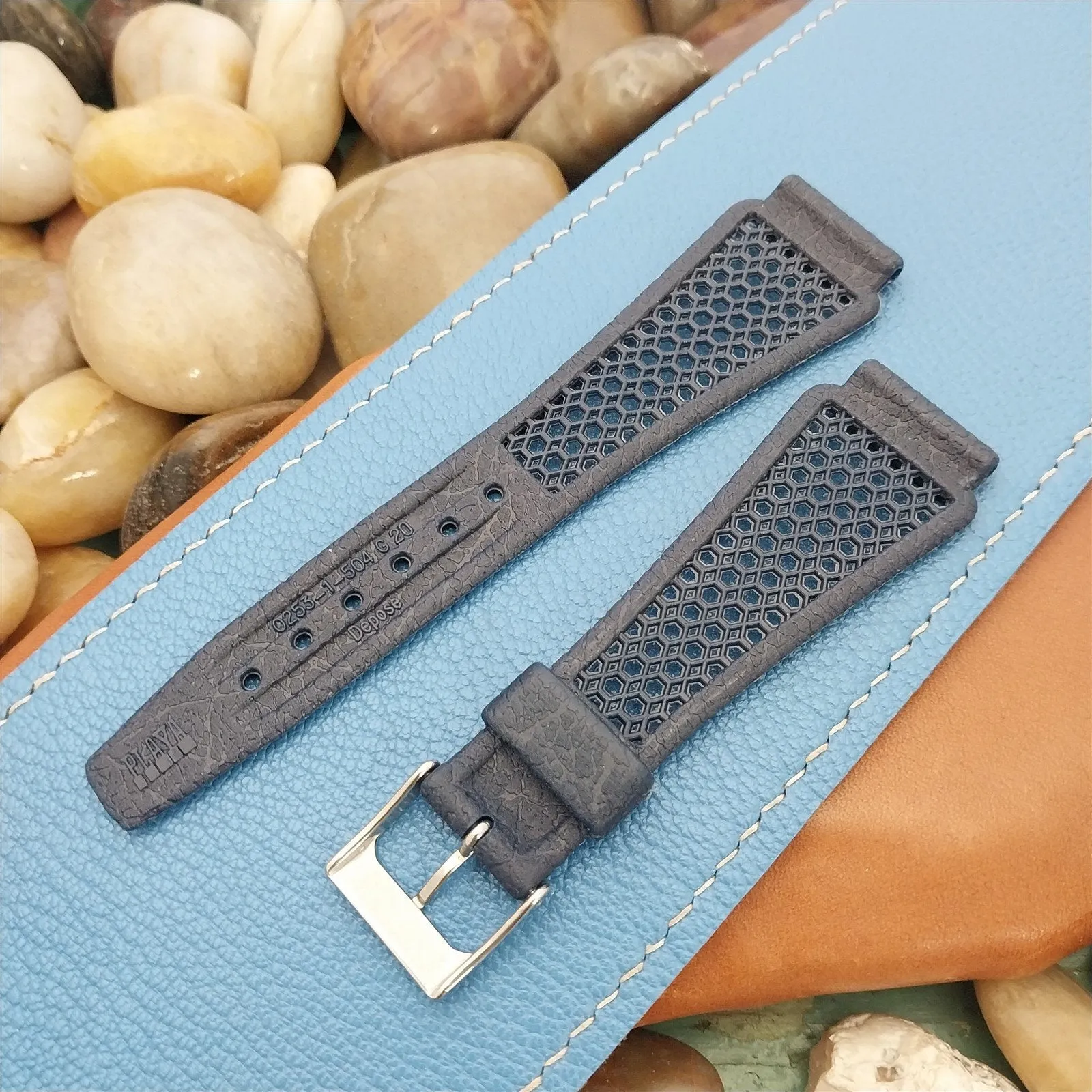 20mm Swiss Playa Blue Perforated Diver Unused nos 1960s-1970s Vintage Watch Band