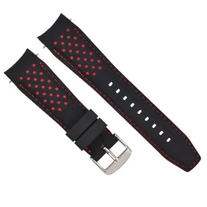22MM CURVED RUBBER STRAP PERFORATED FOR CITIZEN ECO DRIVE WATCH BLACK RED STITCH