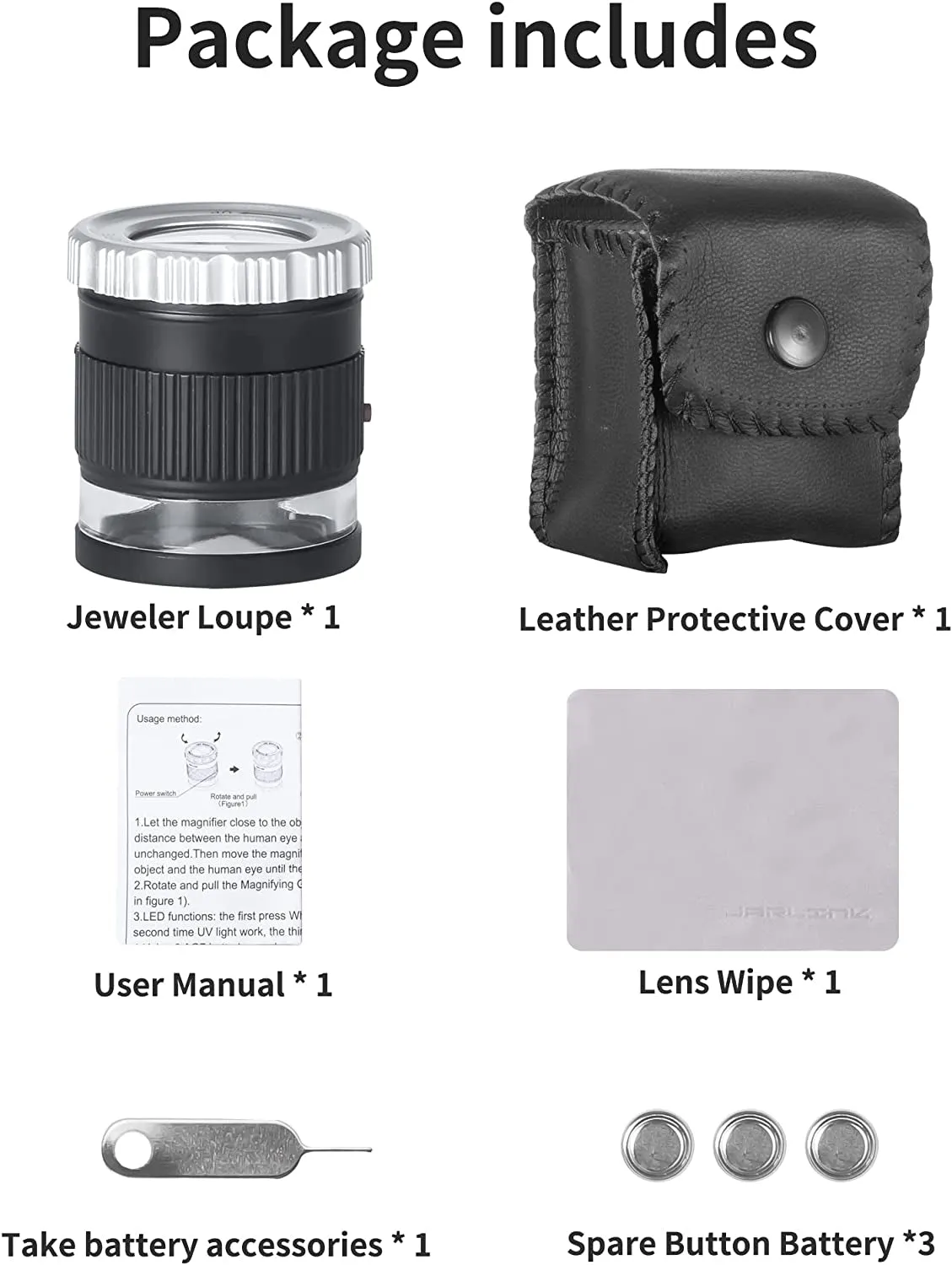 30X Jewelers Loupe, Adjustable Focal Length Magnifier with 3 LED Light for Gems, Jewelry, Coins, Stamps, Etc (Black)