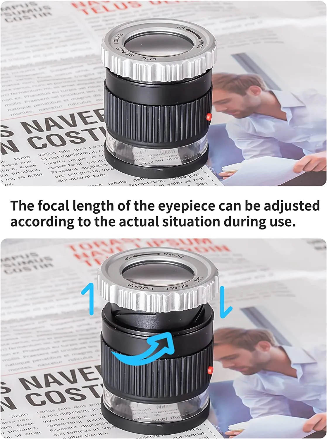 30X Jewelers Loupe, Adjustable Focal Length Magnifier with 3 LED Light for Gems, Jewelry, Coins, Stamps, Etc (Black)