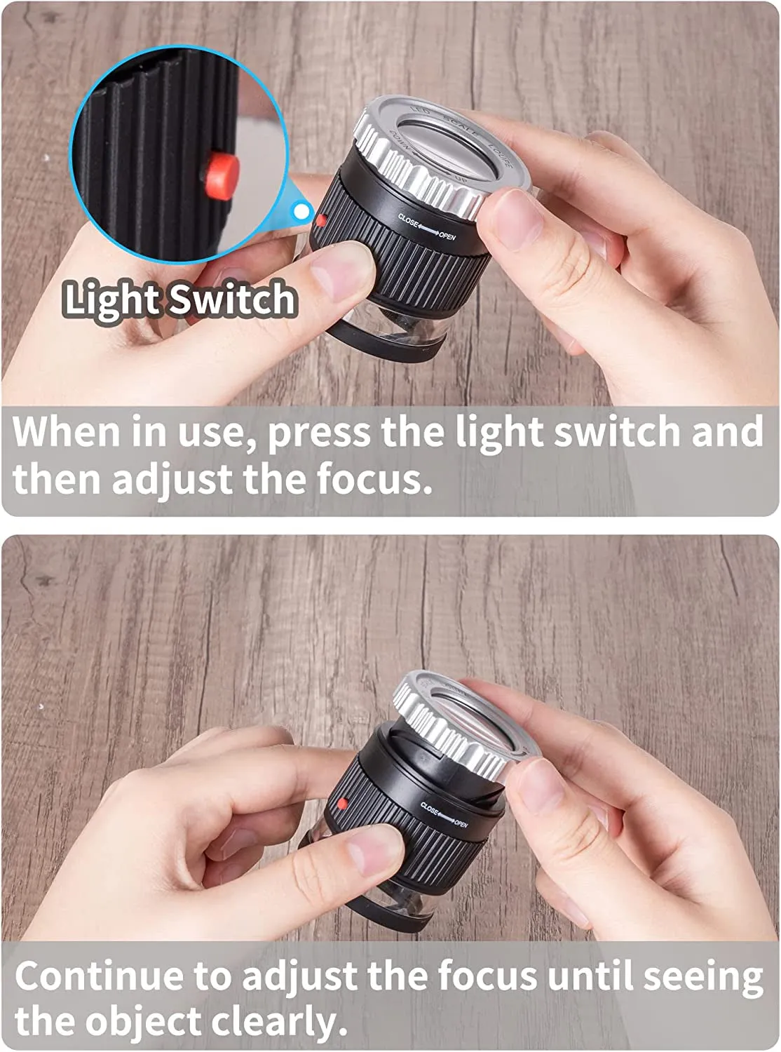 30X Jewelers Loupe, Adjustable Focal Length Magnifier with 3 LED Light for Gems, Jewelry, Coins, Stamps, Etc (Black)