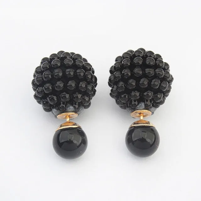 5 Colors Brand Double Side  Imitation pearl  fashion earring Trendy Cute Charm Pearl Statement Ball Stud earrings  for women