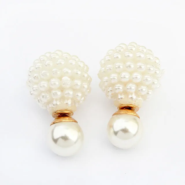 5 Colors Brand Double Side  Imitation pearl  fashion earring Trendy Cute Charm Pearl Statement Ball Stud earrings  for women