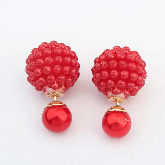 5 Colors Brand Double Side  Imitation pearl  fashion earring Trendy Cute Charm Pearl Statement Ball Stud earrings  for women