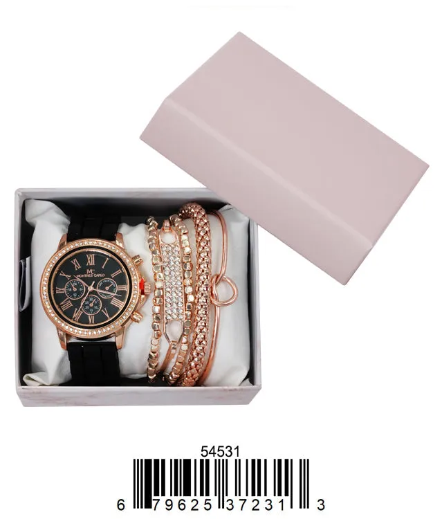 5453-JB31 Gift Boxed Rubber Band Watch with Jewelry Sets