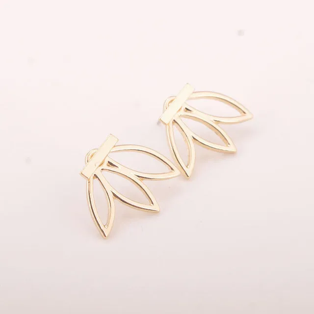 AE-CANFLY Fashion Design Earrings for Women Hollow Out Leaf Flower Stud Earrings Simple Metal Ear Jewelry 2A3004