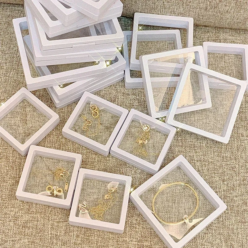 Anyhouz Jewelry Storage 10PCS Pink Set 3D Floating Display Case Stands Holder Suspension Storage for Pendant Necklace Bracelet Ring Coin Pin Gift Jewelry Box 9x9cm