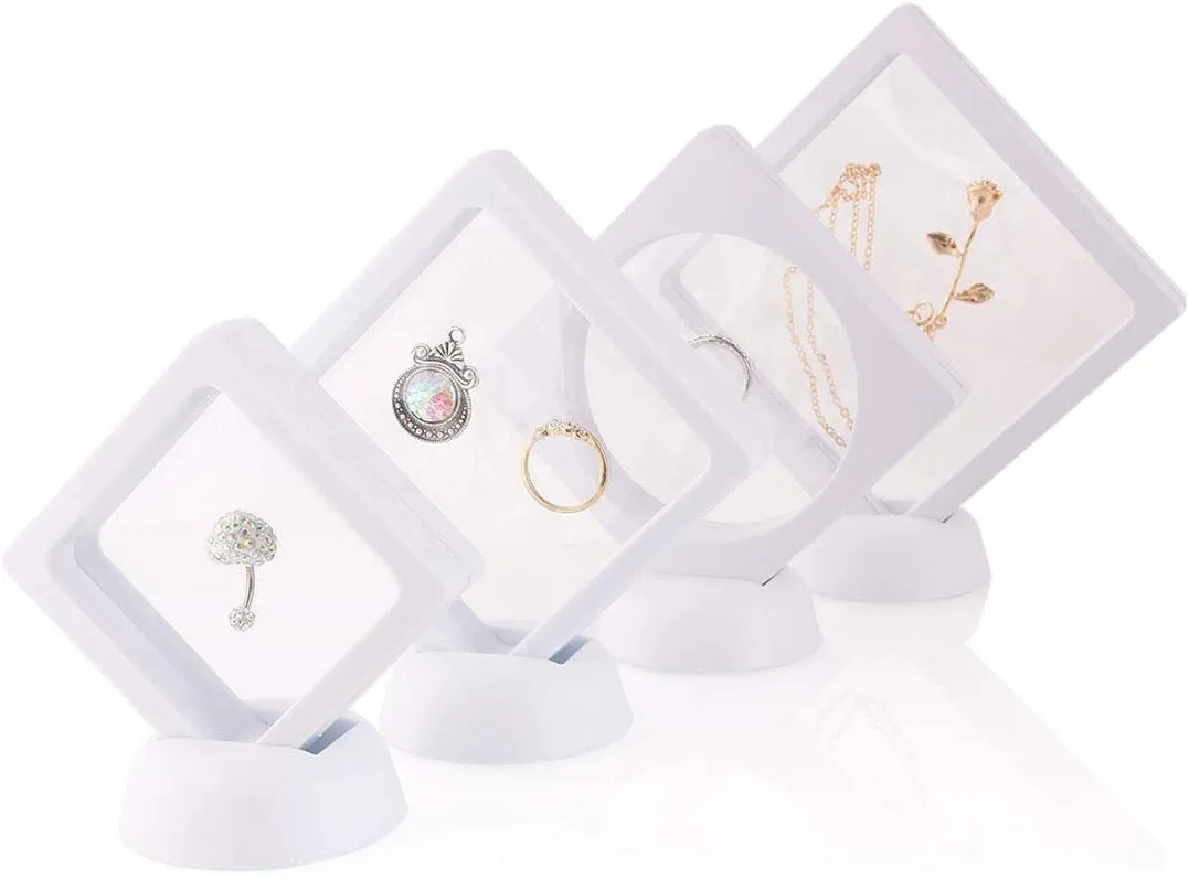 Anyhouz Jewelry Storage 10PCS White with Base Set 3D Floating Display Case Stands Holder Suspension Storage for Pendant Necklace Bracelet Ring Coin Pin Gift Jewelry Box 14x14cm