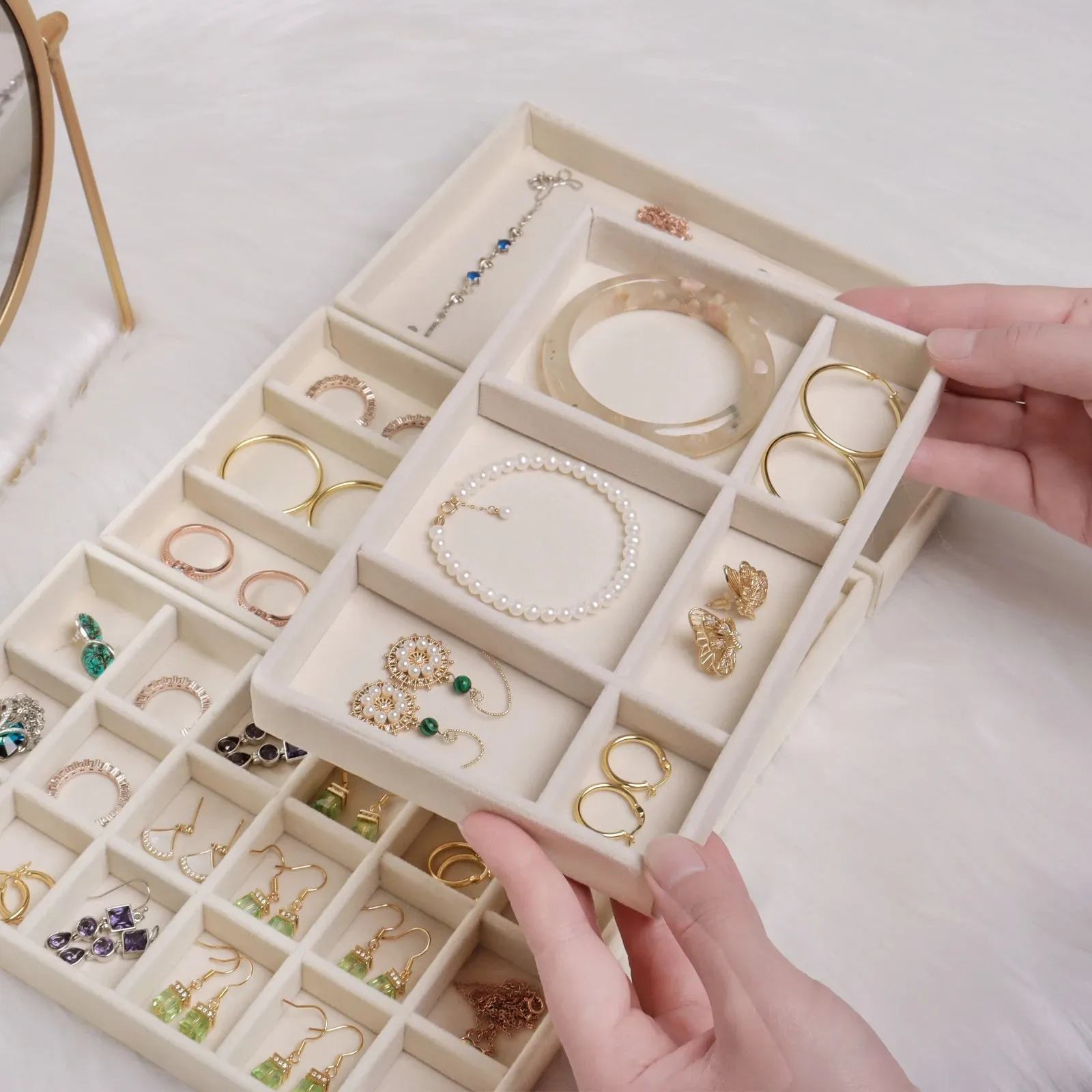 Anyhouz Jewelry Storage Beige Design B Display Tray Drawer Storage Jewellery Holder For Ring Earrings Necklace Bracelet