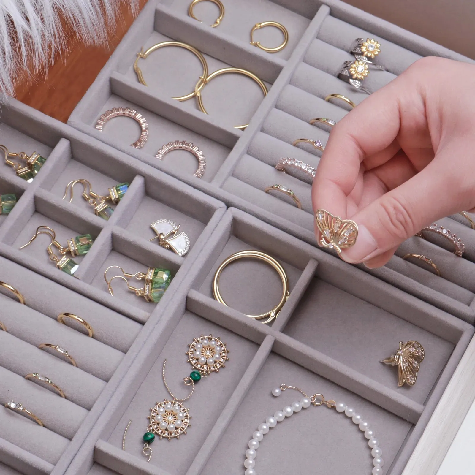 Anyhouz Jewelry Storage Beige Design B Display Tray Drawer Storage Jewellery Holder For Ring Earrings Necklace Bracelet