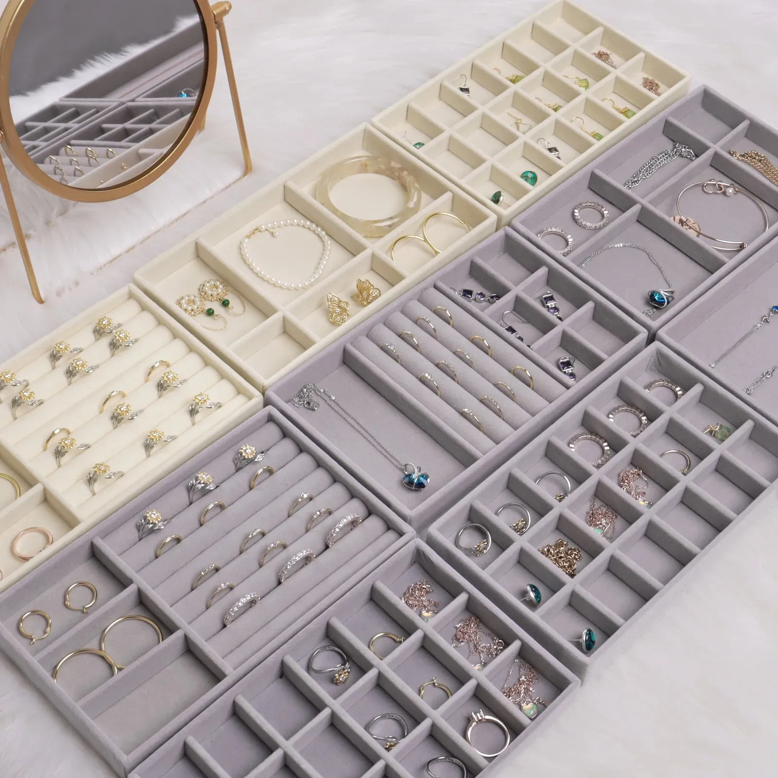 Anyhouz Jewelry Storage Beige Design C Display Tray Drawer Storage Jewellery Holder For Ring Earrings Necklace Bracelet