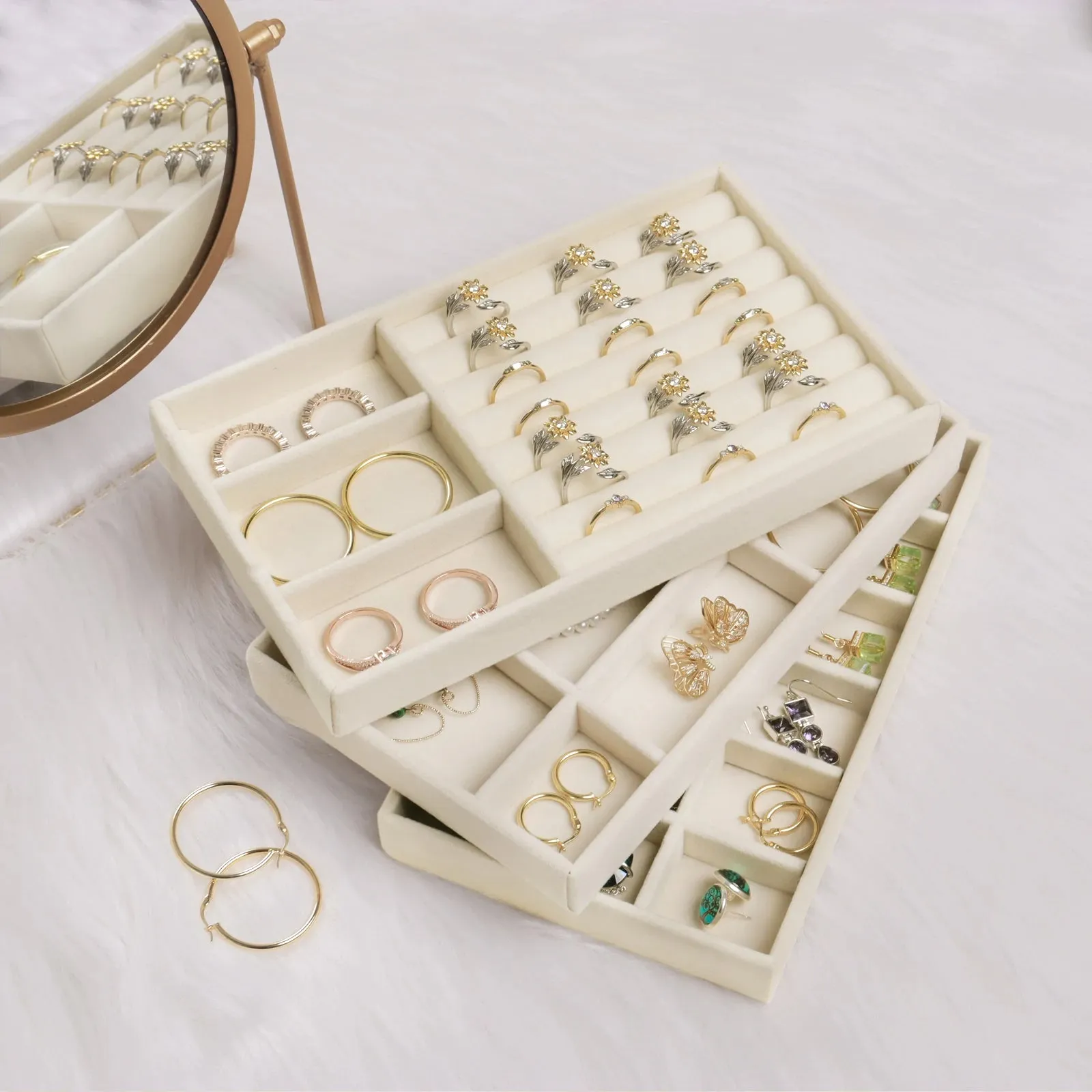 Anyhouz Jewelry Storage Grey Design D Display Tray Drawer Storage Jewellery Holder For Ring Earrings Necklace Bracelet