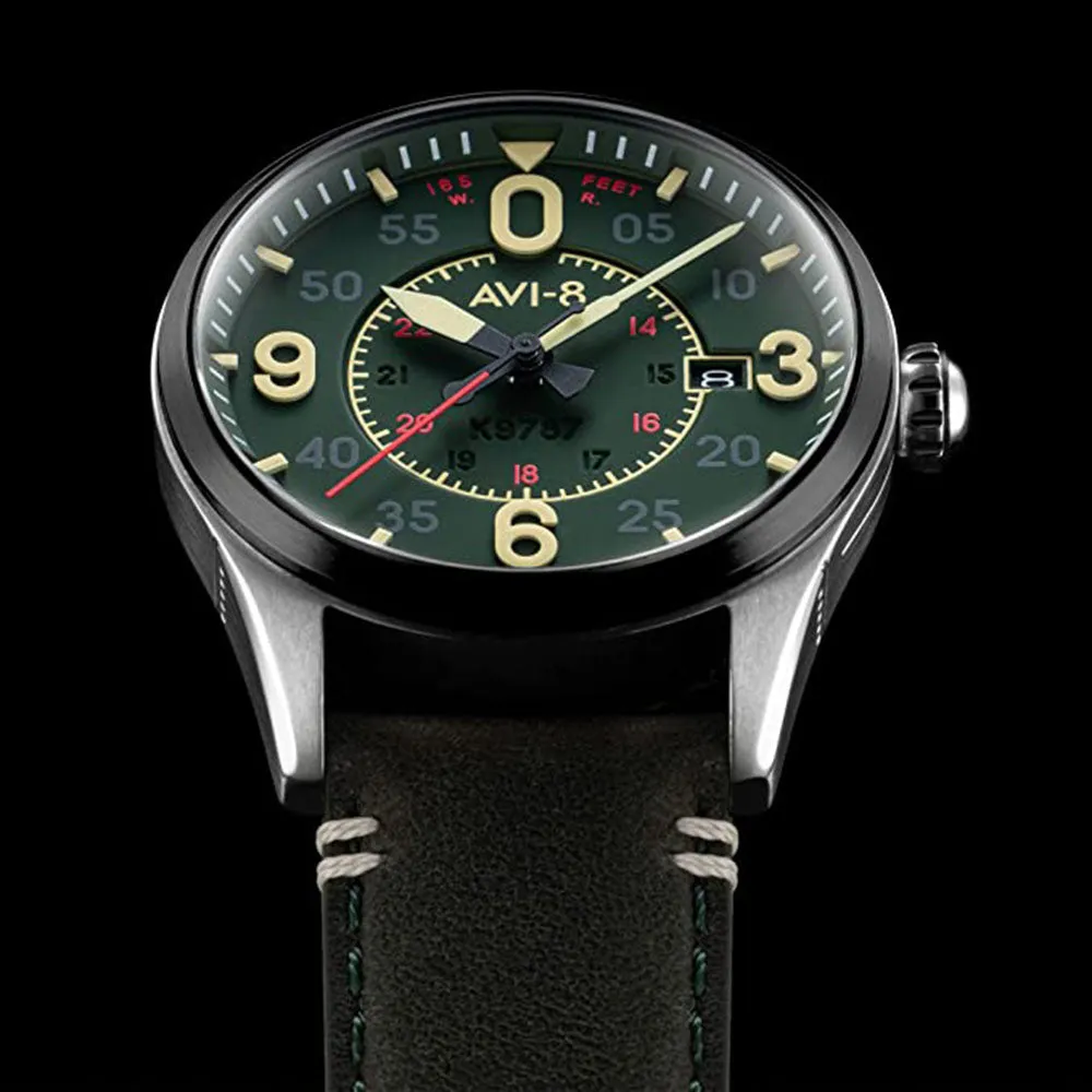 AVI-8 Unisex Green Dial Leather Band Japanese Automatic Watch - AV-4090-03
