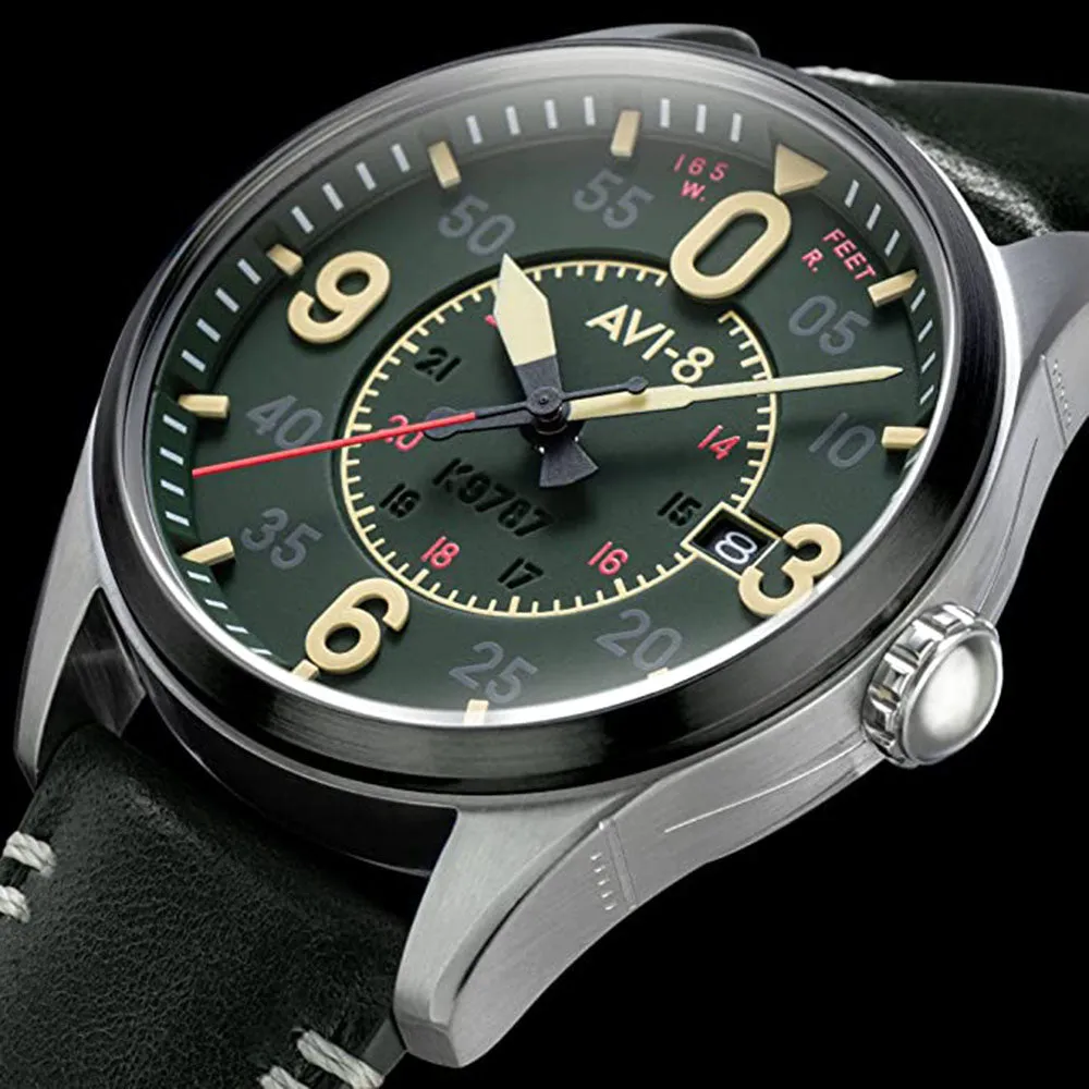 AVI-8 Unisex Green Dial Leather Band Japanese Automatic Watch - AV-4090-03