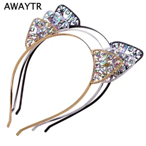 AWAYTR 2017 Halloween Hair Hoops Headband Fashion Cat Ears Hair Accessories Girls Hairband Crystal Crown Headwear Jewelry