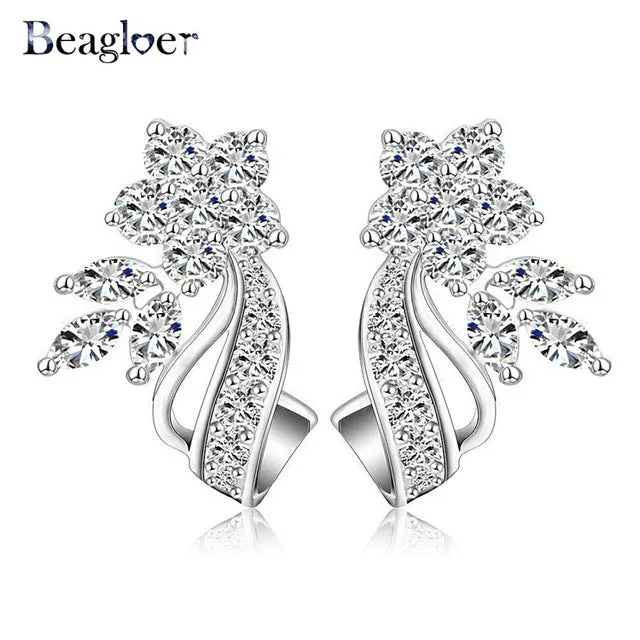 Beagloer Brand Top Selling Flower Stud Earring with Multicolor/Clear AAA Zirconia Stone Earring Bride Wedding  Jewelry CER0201-B