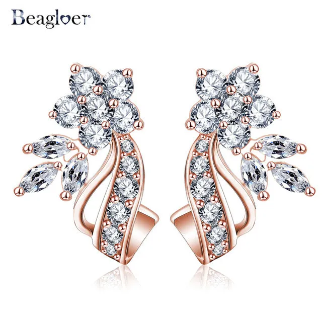 Beagloer Brand Top Selling Flower Stud Earring with Multicolor/Clear AAA Zirconia Stone Earring Bride Wedding  Jewelry CER0201-B