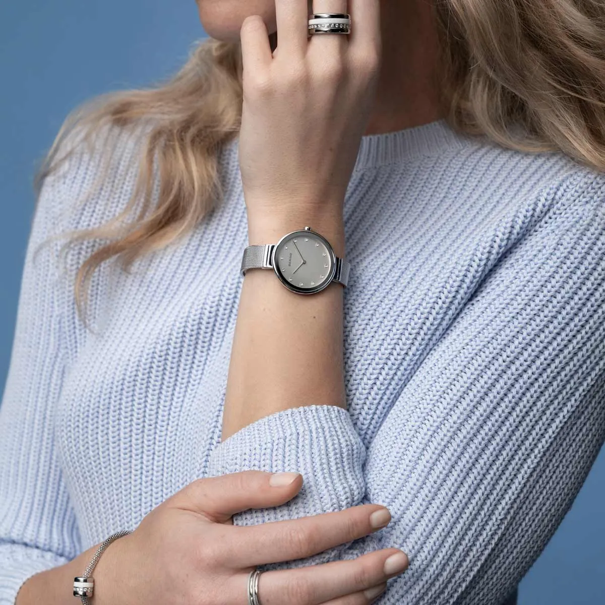 Bering Classic Stainless Steel Mesh Ladies Watch with Swarovski Elements