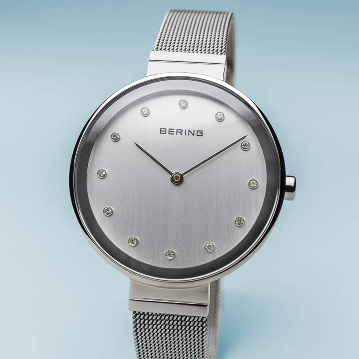 Bering Classic Stainless Steel Mesh Ladies Watch with Swarovski Elements