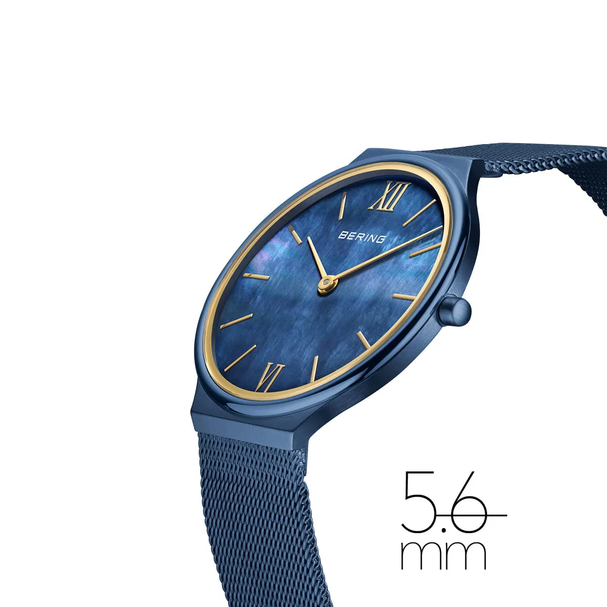 Bering Steel Ladies Ultra Slim Blue MOP Mesh Strap Watch
