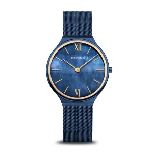 Bering Steel Ladies Ultra Slim Blue MOP Mesh Strap Watch