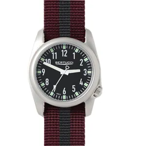 Bertucci Mens Ventara Stainless Steel Case and Crimson With Black Nylon Strap Black Dial Silver Watch - 11061