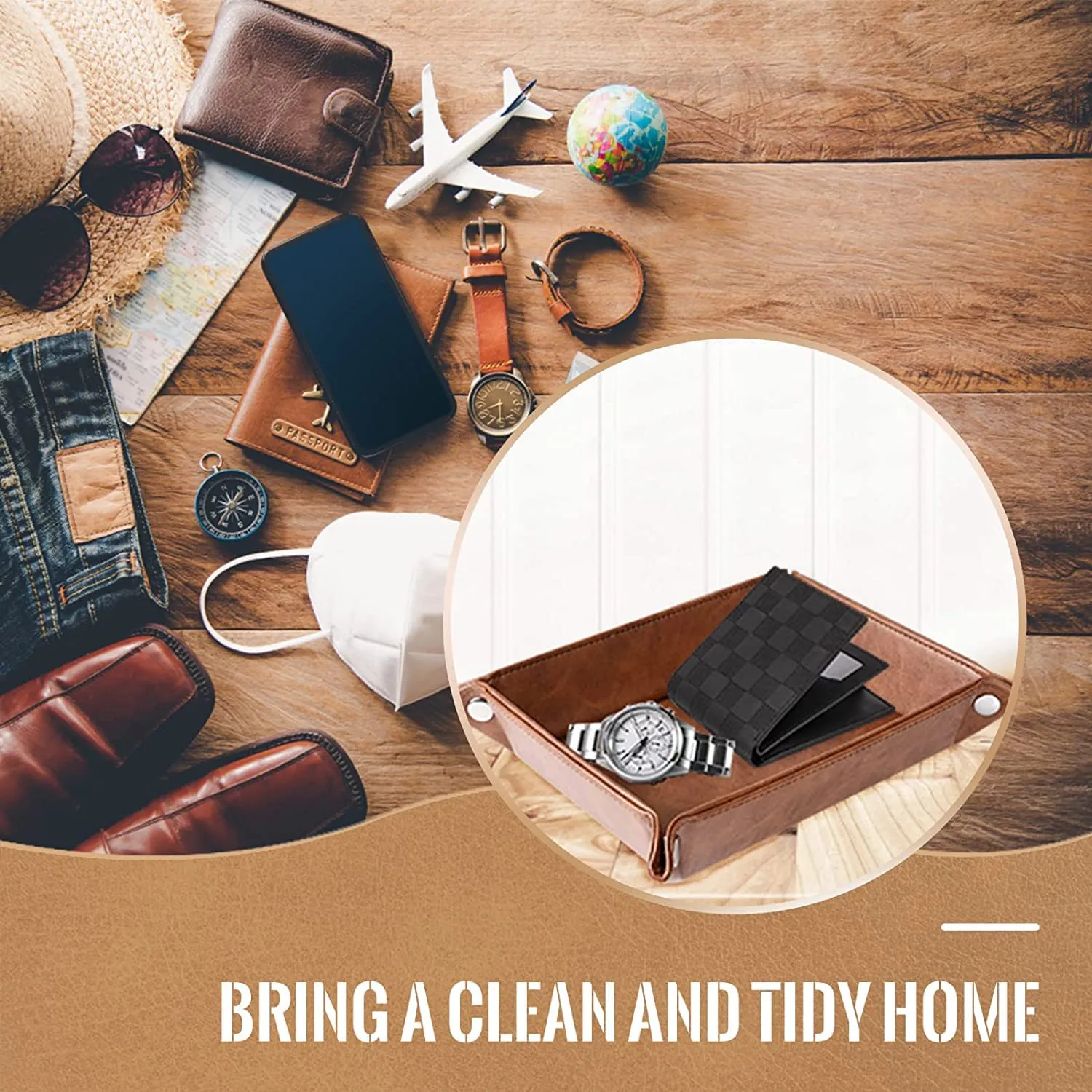 Best Grandpa Ever Gifts for Grandpa from Grandchildren Kids, Birthday Gifts for Grandfather, Leather Valet Tray and Keychain