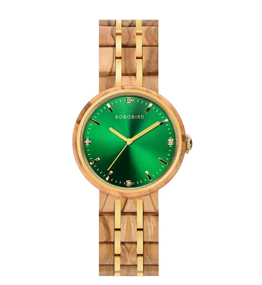 BOBO BIRD JAPANESE STYLE WOODEN DIAL GREEN SURFACE WATCH