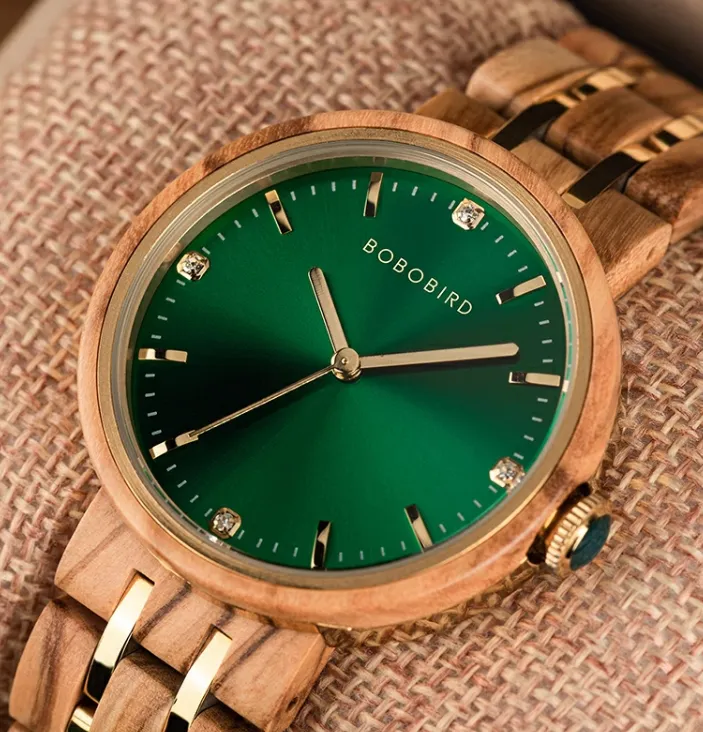 BOBO BIRD JAPANESE STYLE WOODEN DIAL GREEN SURFACE WATCH
