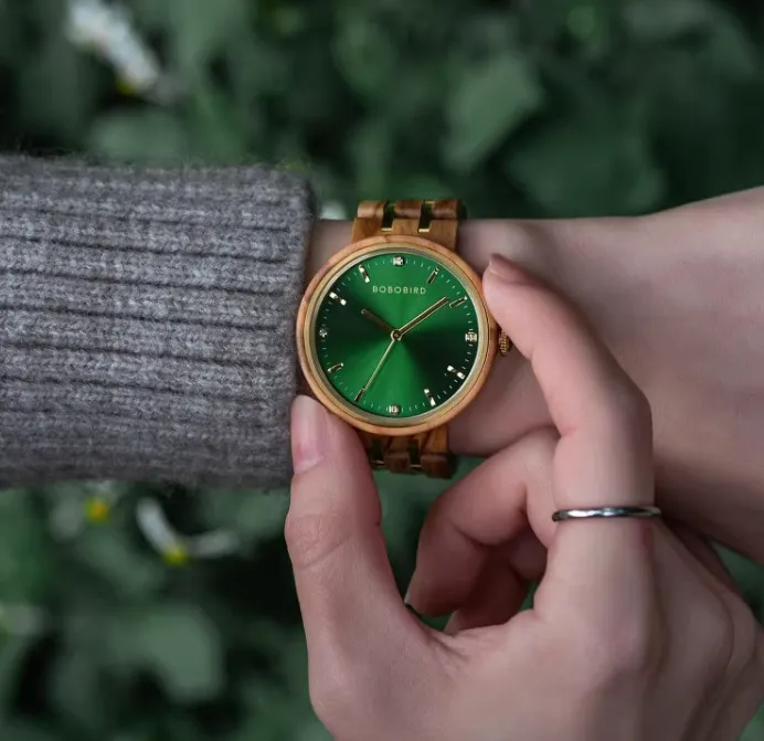 BOBO BIRD JAPANESE STYLE WOODEN DIAL GREEN SURFACE WATCH