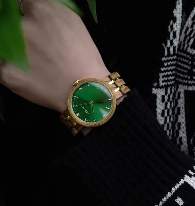 BOBO BIRD JAPANESE STYLE WOODEN DIAL GREEN SURFACE WATCH