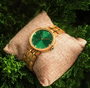BOBO BIRD JAPANESE STYLE WOODEN DIAL GREEN SURFACE WATCH