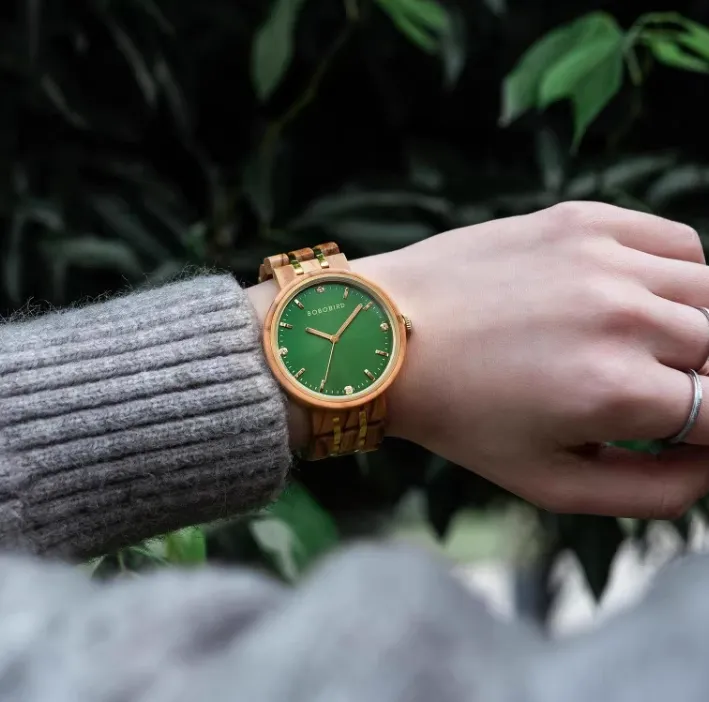 BOBO BIRD JAPANESE STYLE WOODEN DIAL GREEN SURFACE WATCH