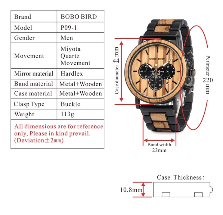 BOBO BIRD VINTAGE WOODEN AND STAINLESS STEEL WATCH