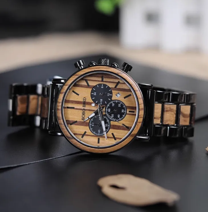 BOBO BIRD VINTAGE WOODEN AND STAINLESS STEEL WATCH