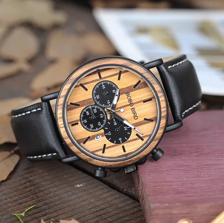 BOBO BIRD VINTAGE WOODEN AND STAINLESS STEEL WATCH