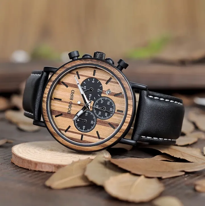 BOBO BIRD VINTAGE WOODEN AND STAINLESS STEEL WATCH
