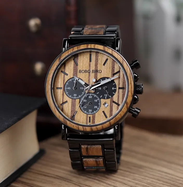BOBO BIRD VINTAGE WOODEN AND STAINLESS STEEL WATCH
