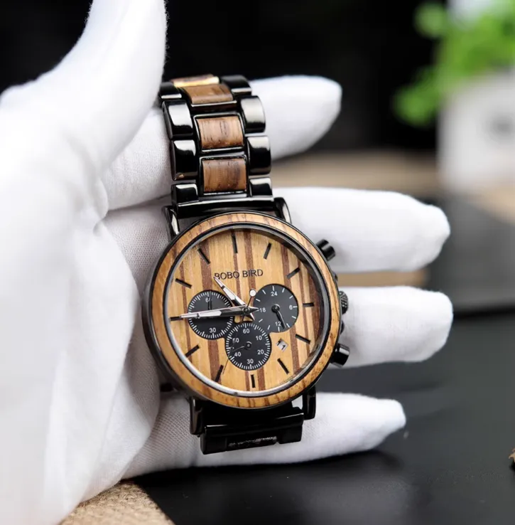 BOBO BIRD VINTAGE WOODEN AND STAINLESS STEEL WATCH