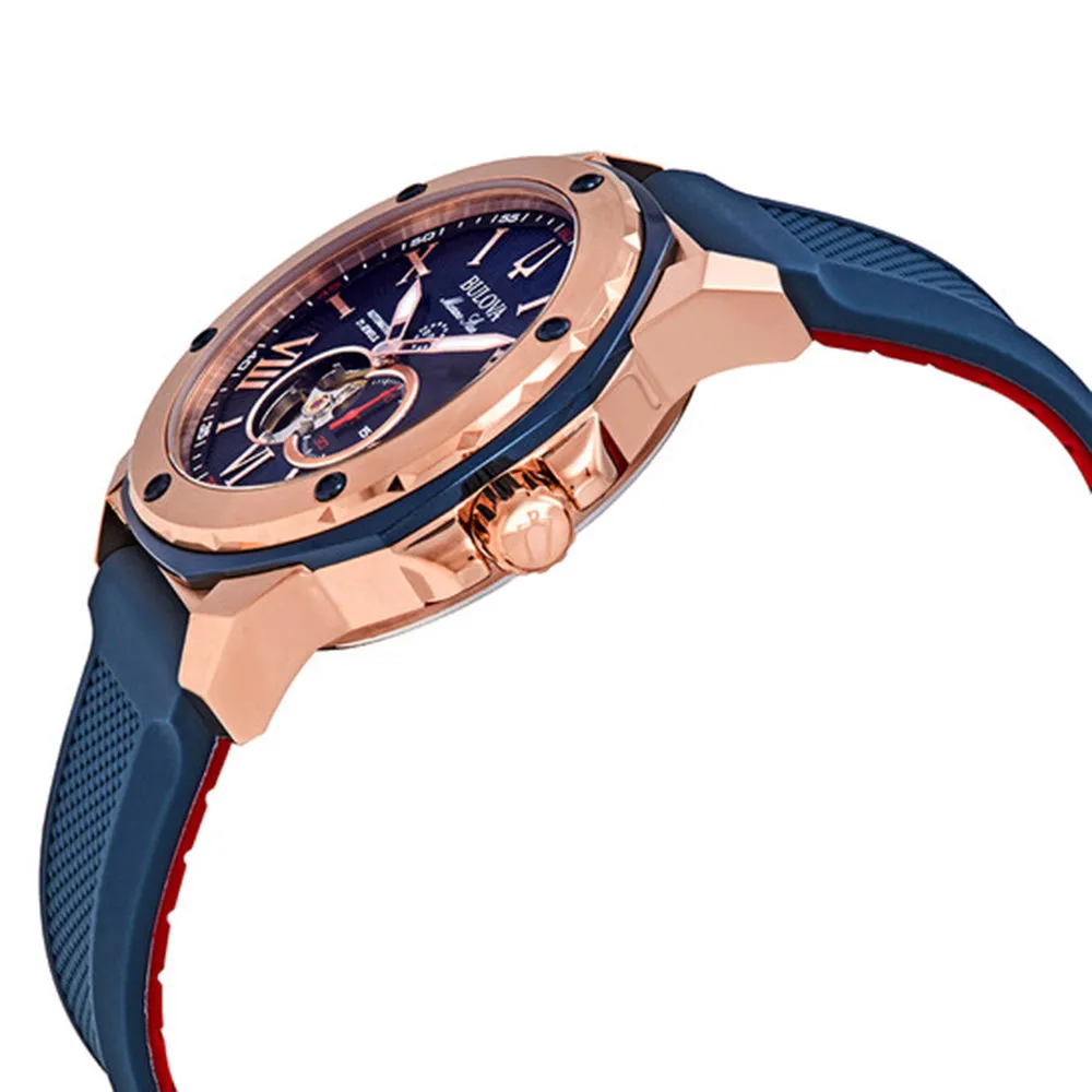 Bulova Classic Mens Blue Silicone Band Blue/Rose Gold Dial Automatic Watch - 98A227