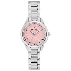 Bulova Sutton Pink Diamond Dial Stainless Steel Watch 28mm - 96P249