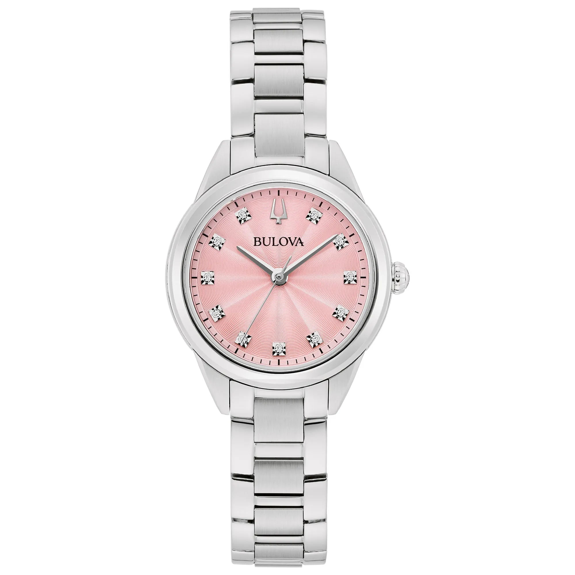Bulova Sutton Pink Diamond Dial Stainless Steel Watch 28mm - 96P249