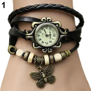 Butterfly Leaf Leather Bracelet Watch For Women