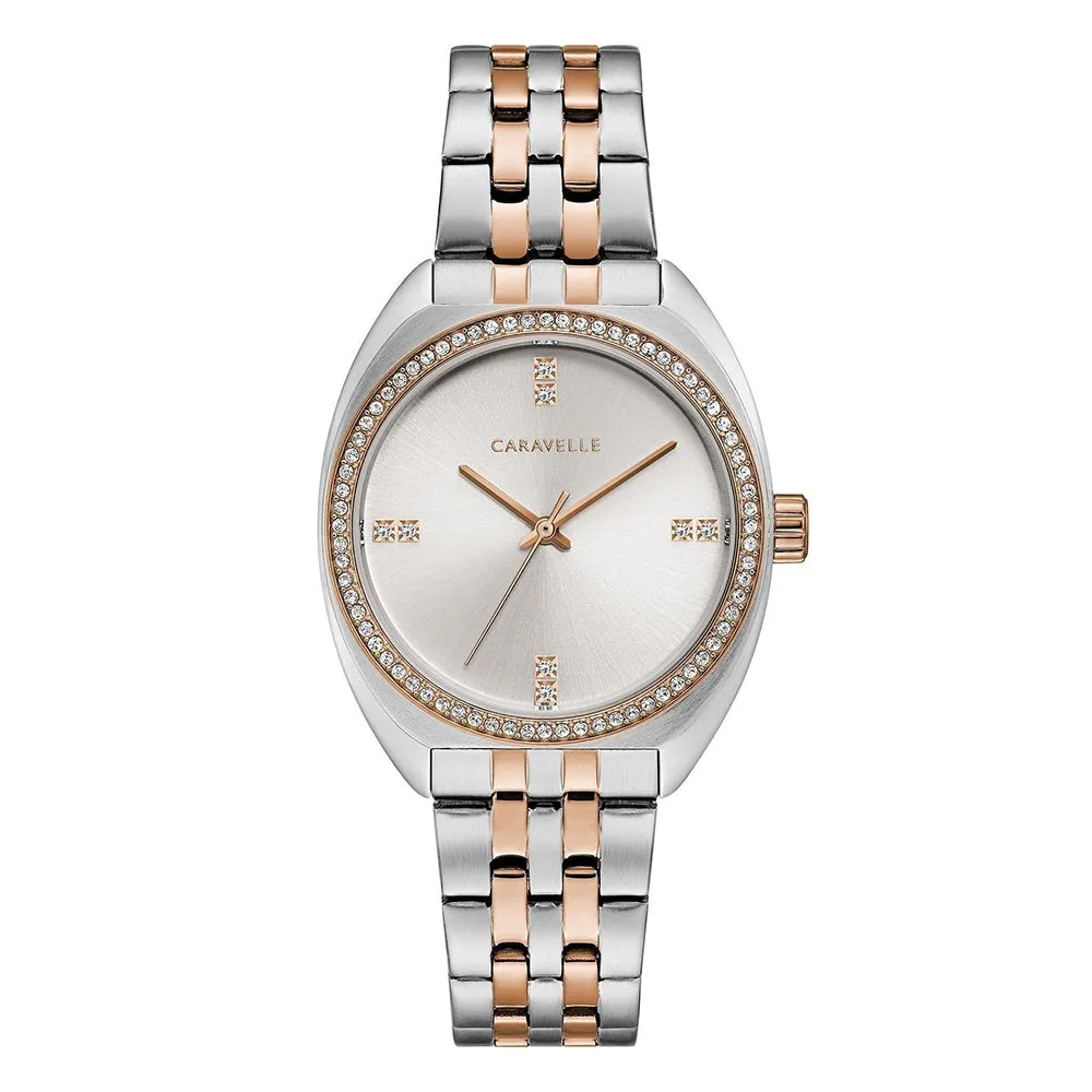 Caravelle Dress Womens Two Tone Stainless steel Band Silver Quartz Dial Watch - 45L180