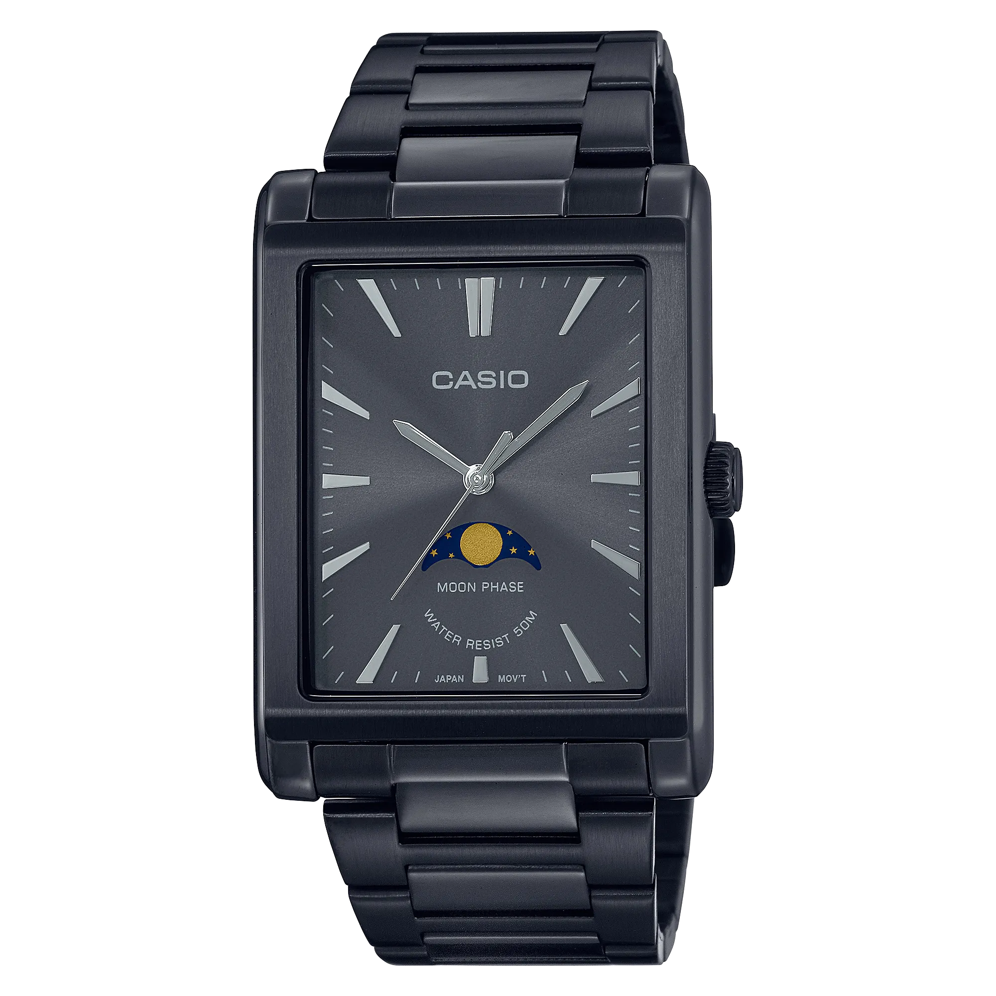 Casio Analog Moon Phase Black Stainless Steel Watch MTPM105B-1A
